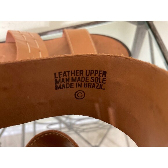 Etienne Aigner Leather Sandals women’s size 8.5 Tan Wedge Heel Slides - Picture 5 of 11